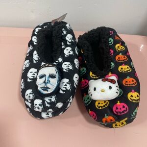 🚫🚫SOLD🚫🚫 Halloween Michael Meyers and Hello Kitty women’s sock slippers one size